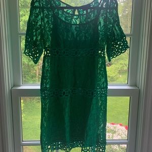 Green lace shift dress